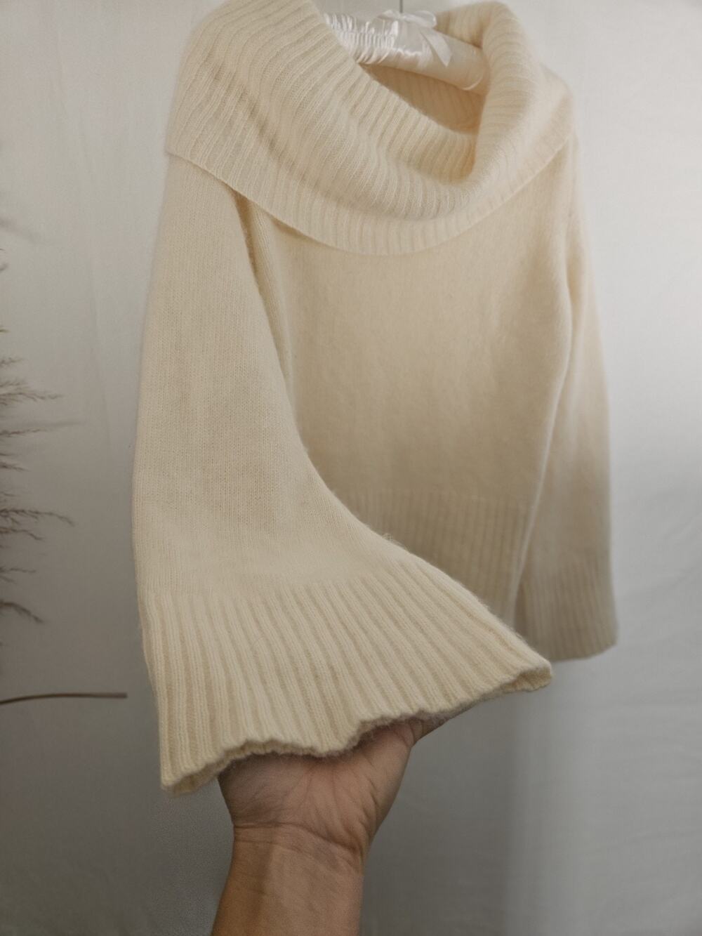 Spiegel Vintage Angora Blend Sweater Cream Cowl Neck Bell Sleeve XL Fits Medium